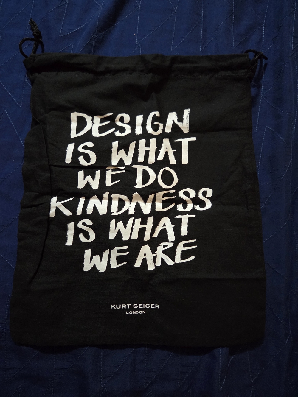 Kurt Geiger Black Drawstring Dust Bag with White Slogan